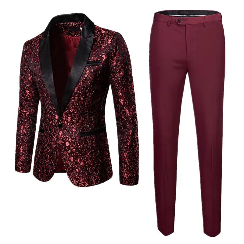 Fashion Men Business Jacquard Suit 2 Piece Black / Gold / White Mens Dance Party Swallowtail Dress Male Blazers + Pa